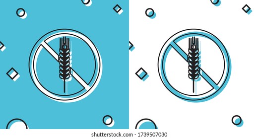 Black Gluten free grain icon isolated on blue and white background. No wheat sign. Food intolerance symbols. Random dynamic shapes. Vector Illustration