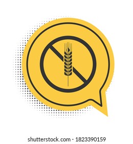 Black Gluten free grain icon isolated on white background. No wheat sign. Food intolerance symbols. Yellow speech bubble symbol. Vector.