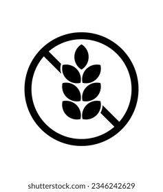 Iconos vectoriales de etiquetas libres Gluten negro. No hay símbolos de trigo plantillas de diseño para paquetes de alimentos sin gluten o signo de nutrición de productos dietéticos 