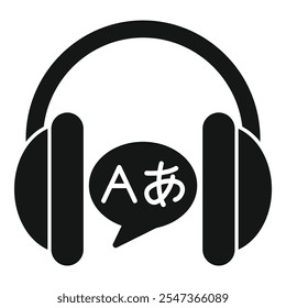 Icono de glifo negro para un App para aprender idiomas extranjeros, escuchar audiolibros o tomar un curso de audio