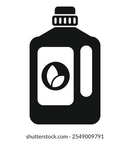 Black glyph icon of a bio laundry bottle with a leaf symbol, promoting eco friendly cleaning products