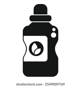 Black glyph icon for a bottle of organic dishwashing liquid promoting environmental sustainability
