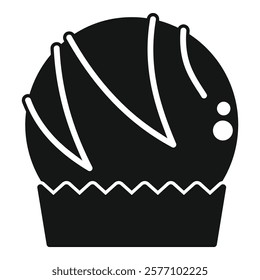 Black glyph icon for chocolate candy with filling in paper cup on white background