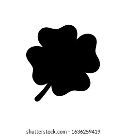 Black glyph icon clover isolated on white background. Vector plant icon with four leaves. Symbol of good luck, success, money, St. Patricks Day. Hand-drawn Illustration for a traditional Irish holiday