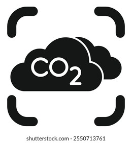 Ícone de glifo preto para emissões de co2 sendo digitalizadas e medidas para pesquisa em mudanças climáticas