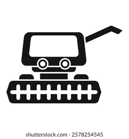 Black glyph icon for a combine harvester working on a field, harvesting a wheat crop