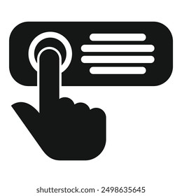 Black glyph icon for a hand pushing a button on a control panel