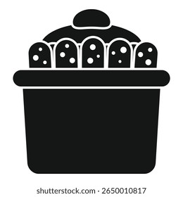 Ícone de glifo preto de um pote cheio de salsichas que estão sendo cozidas, para aplicativos ou sites