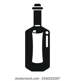 Black glyph icon representing a bottle with a rolled up paper message inside