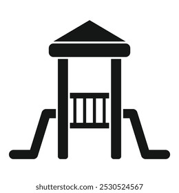 Black glyph icon representing a playground structure with slides and roof for children playing in parks and outdoor spaces