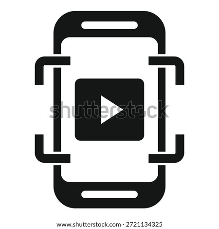 Black glyph icon representing a smartphone playing a video, evoking content sharing