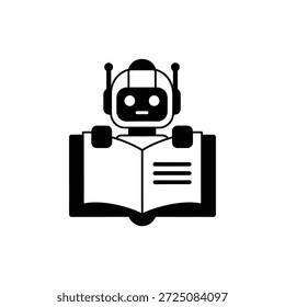 Ícone de Glifo Preto de Robô Emergente de Livro Aberto Representando Aprendizagem de IA