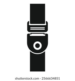 Black glyph icon of a seat belt buckle, representing safety and security in vehicles