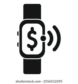 Black glyph icon for a smartwatch making an online nfc payment transaction