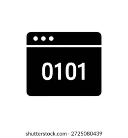 Icono de glifo negro de la ventana del navegador de Web que representa el código binario y la Tecnología