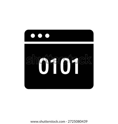 Black Glyph Icon of Web Browser Window Representing Binary Code and Technology