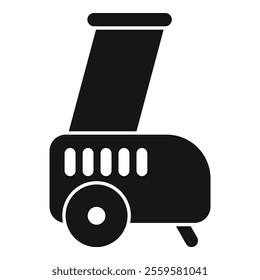 Black glyph icon of a wood chipper machine with a modern design, featuring a large wheel and a powerful engine