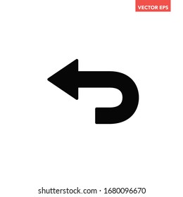 Black go back return arrow icon, simple vector u turn shape pointer flat design pictogram concept vector for app ads web banner button ui ux interface elements isolated on white background