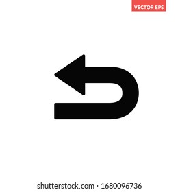 Black go back return arrow icon, simple vector u turn shape pointer flat design pictogram concept vector for app ads web banner button ui ux interface elements isolated on white background