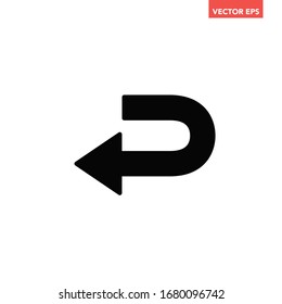 Black go back return arrow icon, simple vector u turn shape pointer flat design pictogram concept vector for app ads web banner button ui ux interface elements isolated on white background