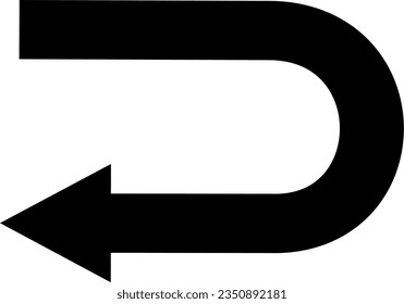  Black go back return arrow icon, simple vector u turn shape pointer flat design pictogram concept vector for app ads web banner button ui ux interface elements. Replaceable vector design.