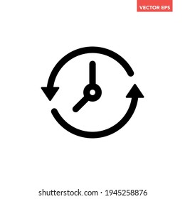 Black go back time on clock line con, simple round past time flat design vector pictogram, infographic vector for app logo web website button ui ux interface elements isolated on white background