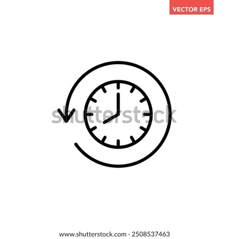 Black go back time on clock line con, simple round past time flat design vector pictogram, infographic vector for app logo web website button ui ux interface elements isolated on white background