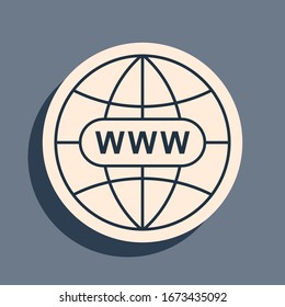 Black Go To Web Symbol einzeln auf grauem Hintergrund. Ww Icon. Website-Piktogramm. Weltweites Web-Symbol. Internet-Symbol für Ihr Web-Site-Design, App, UI. Lange Schattenstil. Vektorillustration-Illustration