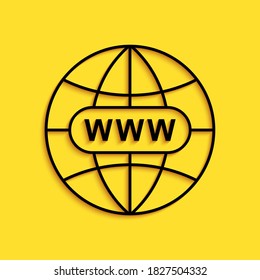 Black Go To Web icon isolated on yellow background. Www icon. Website pictogram. World wide web symbol. Internet symbol for your web site design, app. Long shadow style. Vector.