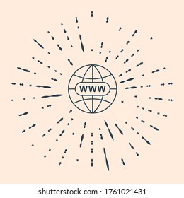 Black Go To Web icon on beige background. Www icon. Website pictogram. World wide web symbol. Internet symbol for your web site design, app, UI. Abstract circle random dots. Vector Illustration