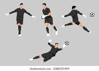 Black Goalkeeper Football Soccer Players in Various Poses Vector