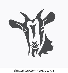 black goat face stylized vector symbol, agriculture concept