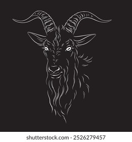 Black goat head hand drawn black and white tattoo art design vector illustration