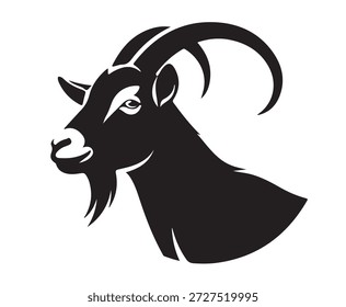 Perfil de cabeza de cabra negra con Grandes cuernos.