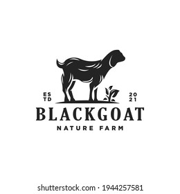 Black Goat Logo Design Inspiration - Isolated vector Illustration on white background - Creative vintage and classic logo, icon, symbol, badge, emblem of goat nature farm