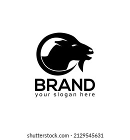 Black goat logo vector. Flat design. Vector Illustration on white background