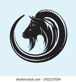Black Goat Long Horns Vector illustration 