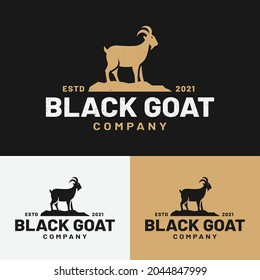 Black Goat Sheep Silhouette For Hunting Outdoor Zoo Farm Cattle Livestock Butchery Shop Community Business Brand In Vintage Retro Hipster Grunge Old Style Logo Design Template.
