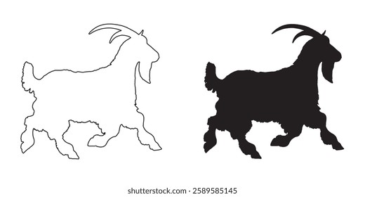 Black Goat Silhouette - High-Quality Vector Goat Outline
