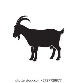 Black Goat silhouette icon vector flat illustration on white background.
