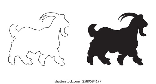 Black Goat Silhouette Vector - High-Quality Goat Outline
