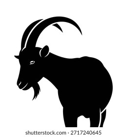 Schwarze Ziege Silhouette Vektorsymbol. Ibex Logo-Design.