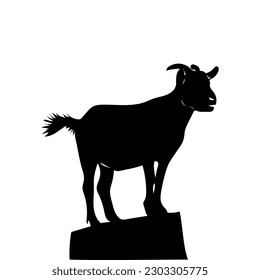 A black goat is silhouetted against a white background.