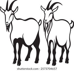 Black Goat Silhouettes, Cute Goat Vector Illustration ,set of flat goats silhouette shape template vector