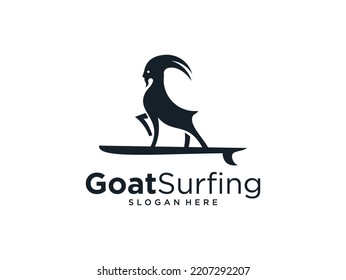 black goat surfing mascot logo design	
