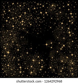 Black and gold abstract background designed with stars and sparkles