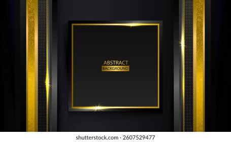 Black And Gold Abstract Background With Golden Shapes Text Space. Modern Blue Background With Golden Shapes with lines golden glowing. Vector illustration
