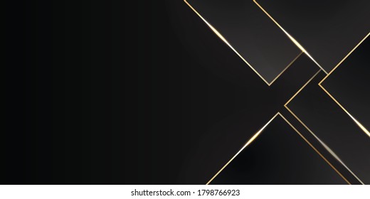 Black and gold abstract background. Modern black background with gold line composition. Vector illustration design for banner, presentation, business card, flyer and much more