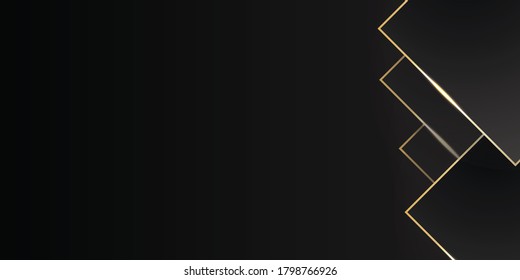 Black and gold abstract background. Modern black background with gold line composition. Vector illustration design for banner, presentation, business card, flyer and much more