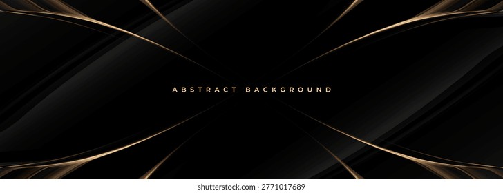 Black and gold abstract background with sleek metallic lines and dynamic gradients, luxury tech aesthetic for product launch hero banner, premium interface mockups, and corporate advertising.